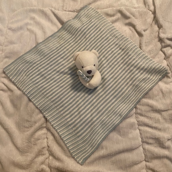 Carter's Bear Striped Blue White Knit Baby Security Blanket Lovey - Picture 2 of 3